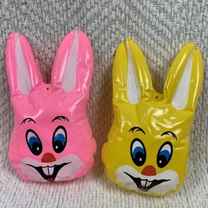 Vtg Lot of 2 Easter Inflatable Blow Up 8" Bunny Heads Tony No. 6362 Pink Yellow - Picture 1 of 15