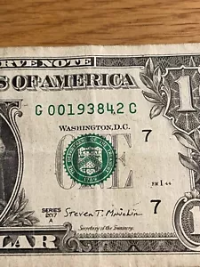 Fancy Serial Number 1 Dollar Birthday Note 2017 G 00193842 C ( April 2, 1938 ) - Picture 1 of 10