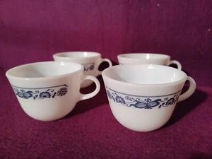 Pyrex Corelle Corning Altstadt Blau Zwiebel Weiß Milchglas Kaffeetasse 4er Set - Bild 1 von 3