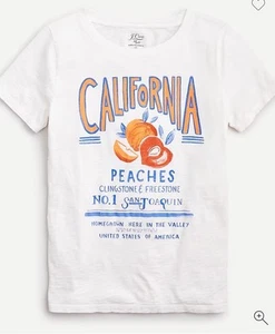 J Crew Damen XXS Kurzarm weiß Grafik T-Shirt California Peaches neu ohne Etikett - Bild 1 von 3