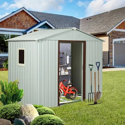 8x4 FT Outdoor Metal Storage Shed Tool Shed with Window & Door for Garden White - Image 1 of 4