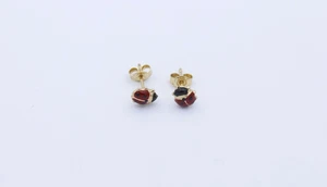 585 Gold Ohrstecker Marienkäfer – 14K Gelbgold, Emaille, Glücksbringer Schmuck - Picture 1 of 4