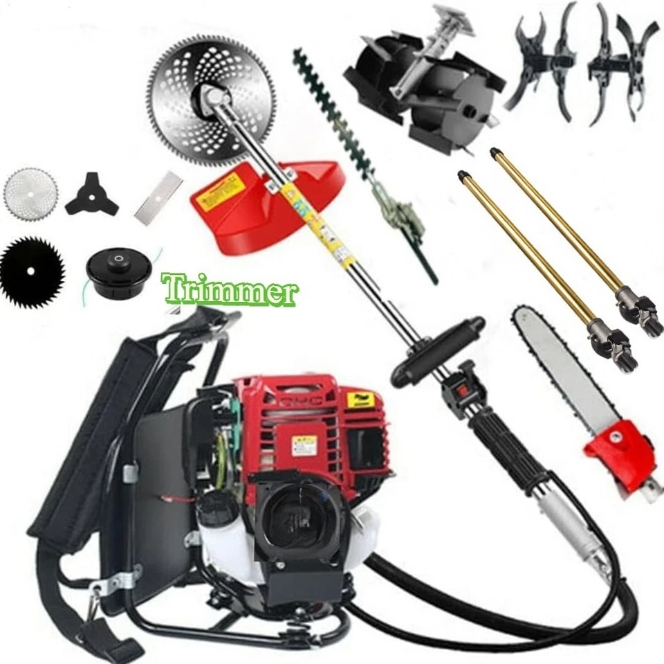 Backpack 4 Strokes Weed Wacker Trimmer Edger Lawn Rotary Scissors 2 poles GX50 - Image 1 of 4