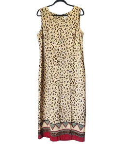 VTG Kathie Lee Leopard Animal Print Midi Sheath Sleeveless Dress Size Large - Picture 1 of 5