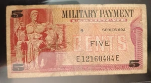 5 Cent Military Payment Certificate Lightly Circulated - Picture 1 of 2