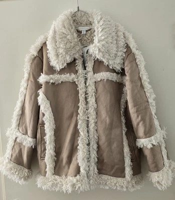 Topshop Petite Faux Leather Mid Length 70s Style Car Coat in tan-Brown UK 12-14 - Image 1 of 4