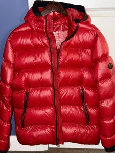 Calvin Klein Men's Red Puffer Jacket Full Zip Hooded Zip Pockets - Small - Picture 1 of 2