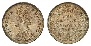INDIEN-BRITISCH. Victoria. 1892-B AR 2 Annas. NGC MS63 Bombay. Pridmore 547 - Bild 1 von 1