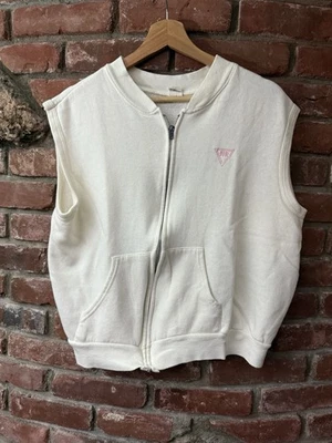 Vintage 70s 80s Sleeveless Zip Up Sweatshirt L/M White - Image 1 of 4