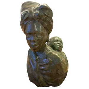 Vintage 90er Simbabwe afrikanischer Verdit Stein Skulptur Mutter Kind Unikat Mama Geschenk - Bild 1 von 9