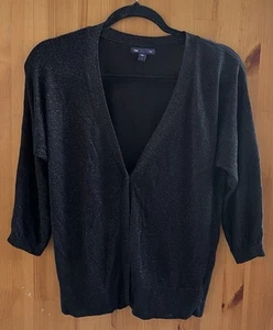 GAP Women's Black & Sliver 3/4 Sleeve V-Neck Button Up Cardigan - Size S - Picture 1 of 4