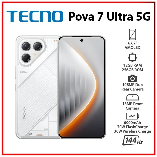 TECNO Pova 7 Ultra 5G 12GB+256GB SILVER Dual SIM Unlocked Android Mobile Phone - Bild 1 von 4
