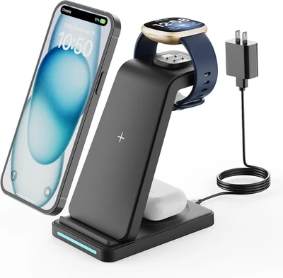 Wireless Charger for Fitbit Charging Station - GEEKERA 3 in 1 Phone Charger Stan - Image 1 of 4