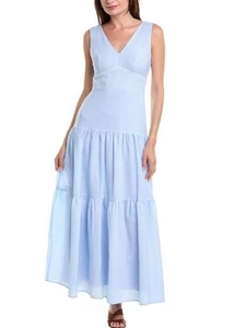 Neu mit Etikett Taylor blau Seersucker Maxi Stufenkleid Größe 10 ärmellos V-Ausschnitt Sommer - Bild 1 von 12
