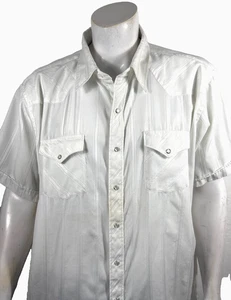 Camicia Vintage Corral West Ranch Western Manica Corta Uomo XXL Bianco Perla Snap - Foto 1 di 9