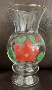 6” Hand Painted Vase Poinsettia Flower Gold Trim Bud Decorative Vintage Bubble - Picture 1 of 6