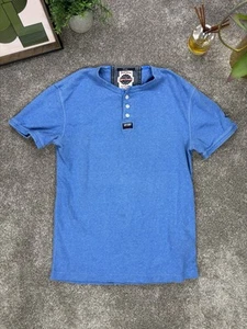 Superdry Heritage Grandad T Shirt Medium Blue cotton slim fit Retro Holiday Dad - Picture 1 of 9