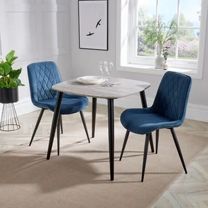 Aspen Oak Square Dining Table & 2 Blue Cord Diamond Stitch Chair Dining Set - Picture 1 of 5
