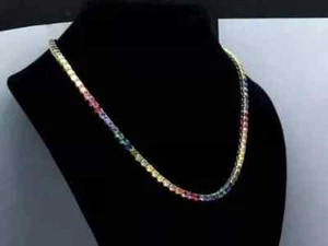 Rainbow Tennis Necklace 15Ct Round Lab Created Multi-Color 14K White Gold Plated - Picture 1 of 8