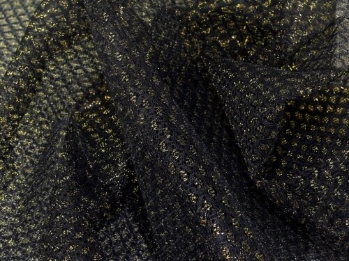 Minerva Lurex Net Fabric Black Gold - per metre - Image 1 of 1