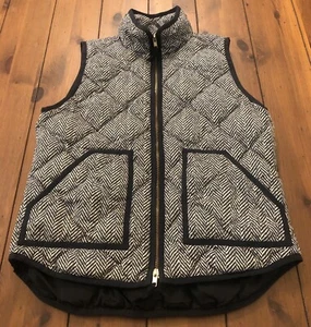 J.Crew Black Beige Herringbone Quilted Puffer Down Vest Full Zip Women’s Small S - Picture 1 of 11
