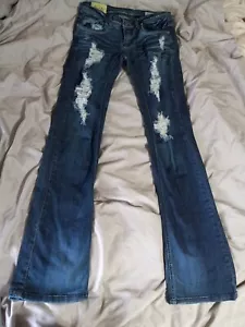 Machine Nouvelle Mode Women's Low Rise Skinny Ripped Blue Jeans Size 29x31 - Picture 1 of 6