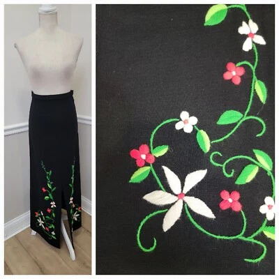Vintage Mod Gogo Hippie Wool Embroidery Maxi Skirt - Image 1 of 4