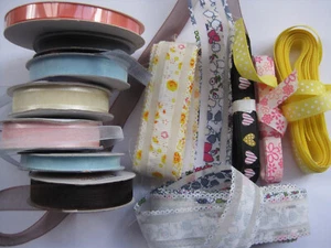 CLEARANCE Fancy Grosgrain & Organza Ribbons Floral Hearts Pink Blue Cream - Picture 1 of 7
