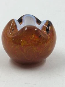 Heavy Art Glass Tulip Rose Bowl Paperweight Swirled Orange/Amber White interior - Picture 1 of 6