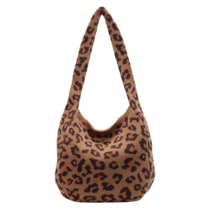 Damen-Umhängetasche mit Leopardenmuster weiche Strickhandtasche Damen-Reisetasch - Bild 1 von 12