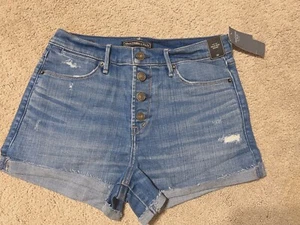 Abercrombie & Fitch Women Blue Cut Off Distressed High Rise Denim shorts 26 NWT - Picture 1 of 4
