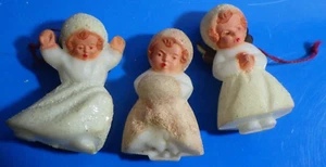 2 vintage angels 1 extra 1.75" sugar mica glitter bottom stamped West Germany - Picture 1 of 4
