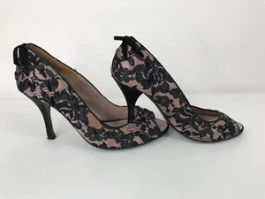 River Island Black Floral Lace Stud Peep Toe Suede Bow Stiletto Heel Shoes UK 5 - Picture 1 of 12