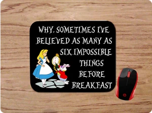 ALICE IN WONDERLAND W/ WHITE RABBIT MOVIE QUOTE CUSTOM GAMING COMPUTER MOUSE PAD - Picture 1 of 1