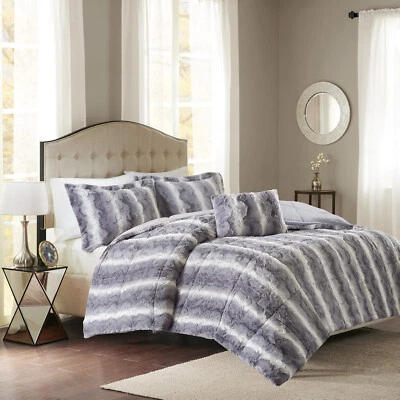 Madison Park Zuri Faux-Fur 4-Pc. Comforter Set, Full/Queen | Grey - Image 1 of 4