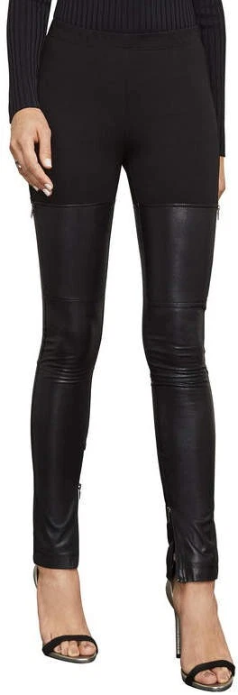 BCBGMaxAzria Leggings Mujer Talla Mediana Conan Negro Imitación Cuero Ribete Cremallera Pantalones Foto 1 de 4