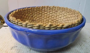 RARE  Vintage  VARAGES FRANCE LARGE GREEN MIXING BOWL 10" BLUE WITH INSERT - Picture 1 of 7