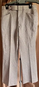 Vintage Haggar Slacks Double Knit Expand-O-Matic Flared Pleated Brown Plaid - Picture 1 of 6