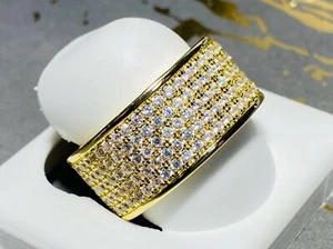 Pinky Mens Hip Hop Round Band Finger Ring 1.5ct Iced  14k Gold Finish Sizes 6-12 - Picture 1 of 10