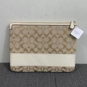 Coach Signature Stripe Tablet Ipad Sleeve Case Cover Khaki White Canvas F61716 - Picture 1 of 10