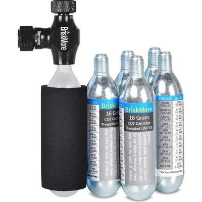 CO2 Inflator Kit Fahrradpumpe 5x16g CO2 Kartuschen Presta Schrader Ventil - Bild 1 von 2