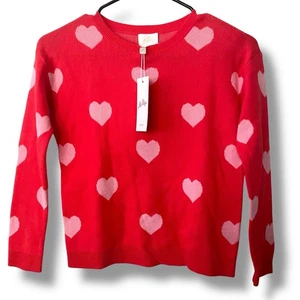Lilly Pulitzer Tensley Red Sweater L 8-10 Girls Pink Heart Colorful NWT $78 - Picture 1 of 8
