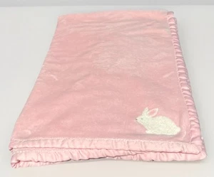 Carter's Pink White Bunny Rabbit Fleece Baby Blanket Satin Trim 39" X 28” - Picture 1 of 9
