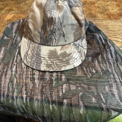 Vintage Treebark Realtree Advantage Camo Hat With  Face Mask Net SnapBack USA - Image 1 of 4