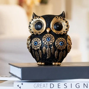 Vintage Black Owl Statue Home Decor - Evil Eye Accent for Bookshelf, Bedroom,... - Bild 1 von 7