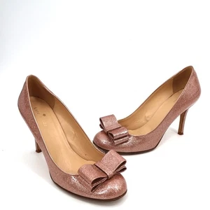 Kate Spade Rose Gold Krysta Stiletto Pumps Bow Glitter Size 8.5 Prom Princess - Picture 1 of 9