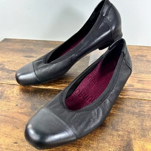 Munro American Henlee Black Leather Cap Toe Ballet Flats 9.5 Comfort Shoes EUC - Picture 1 of 8