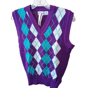 Vintage Deadstock Purple Argyle Sweater Vest Hudson's Small - Foto 1 di 4