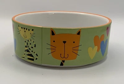 Whisker City Colorful Cat Food Dish. Ceramic 5” Wide - Image 1 of 4