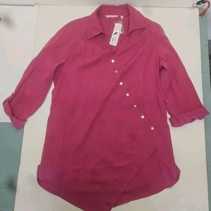 Weiche Umrandung groß rosa gewaschen Tencel Tunika Crossover vorne Top Boho Neu mit Etikett - Bild 1 von 7